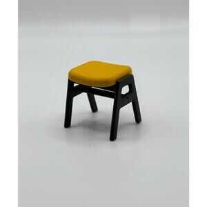 1:24 Scale Miniature Mid-Century Stool – Yellow Seat, Backless Chair